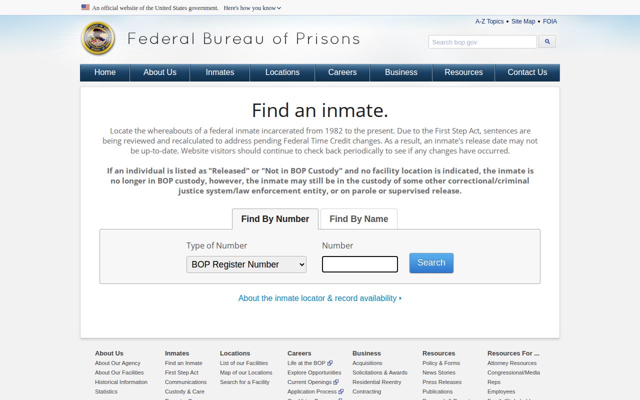 Federal inmate release locator for a Yalobusha County connected search