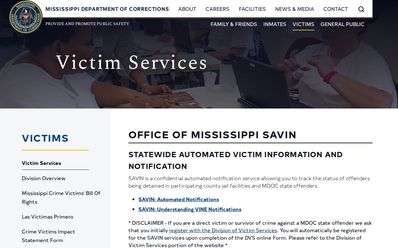 Yalobusha County Mississippi SAVIN coverage and VINELink contact information