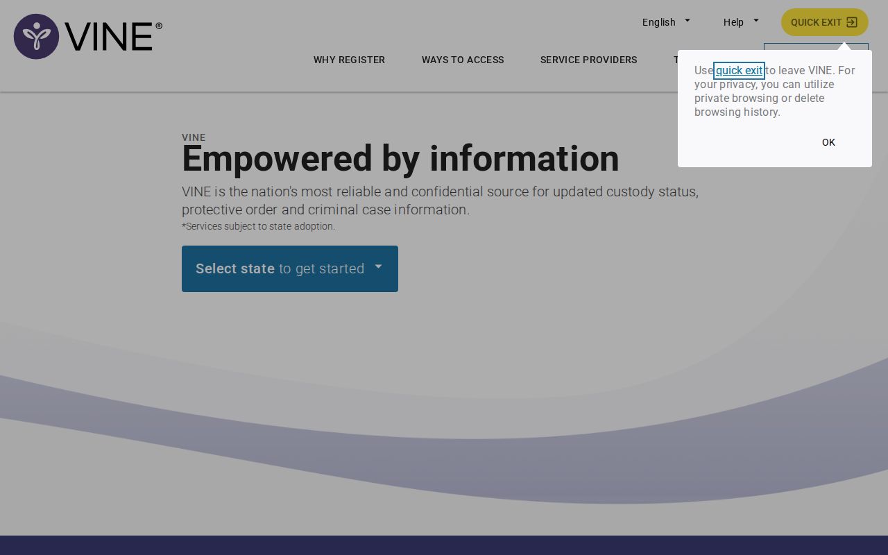 Yalobusha County VINELink release check and Mississippi search screen