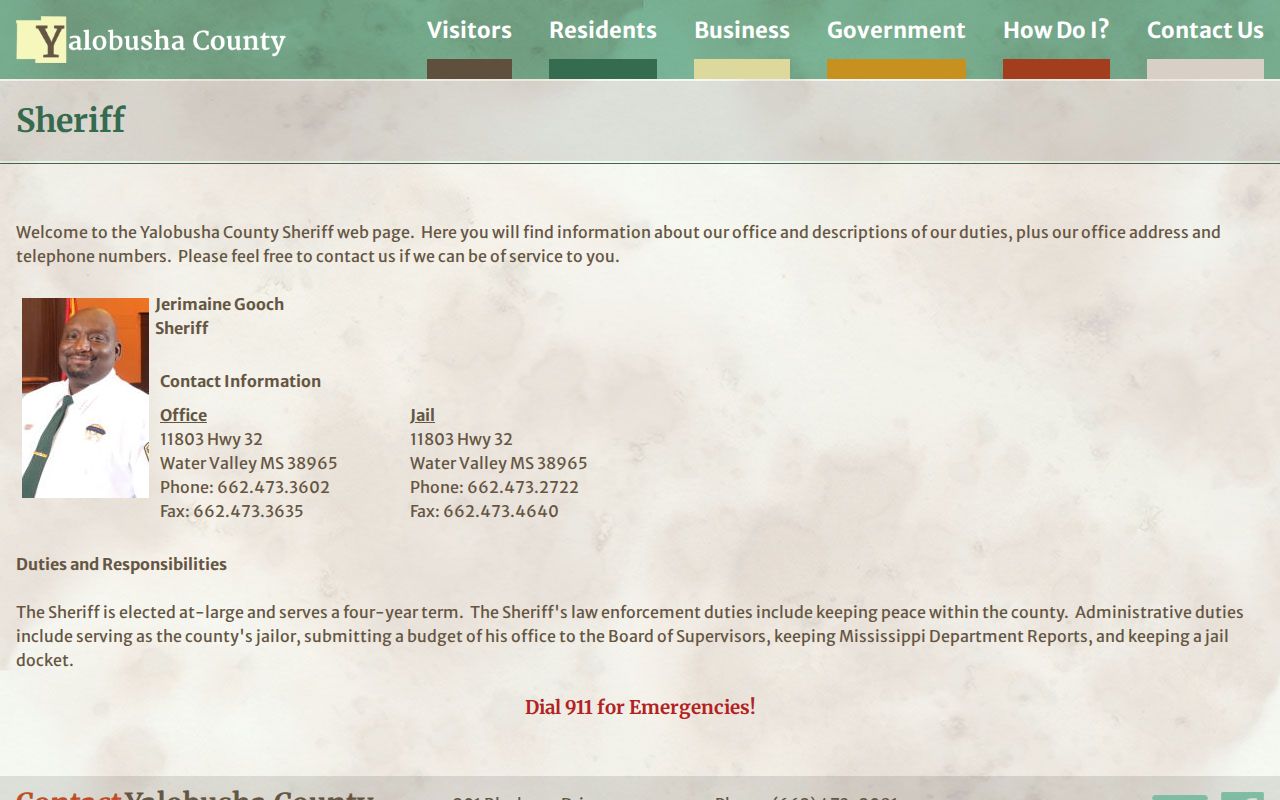 Yalobusha County Sheriff jail contacts without an online release list